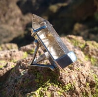 Image 1 of Golden Rutilated quartz point + sterling silver ring sz 7