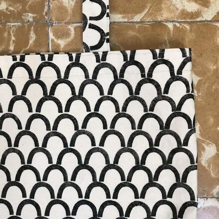 Image of Handprinted Tote and Tote Mini (Black and White semicircle). Collection 2. (Sold separately).