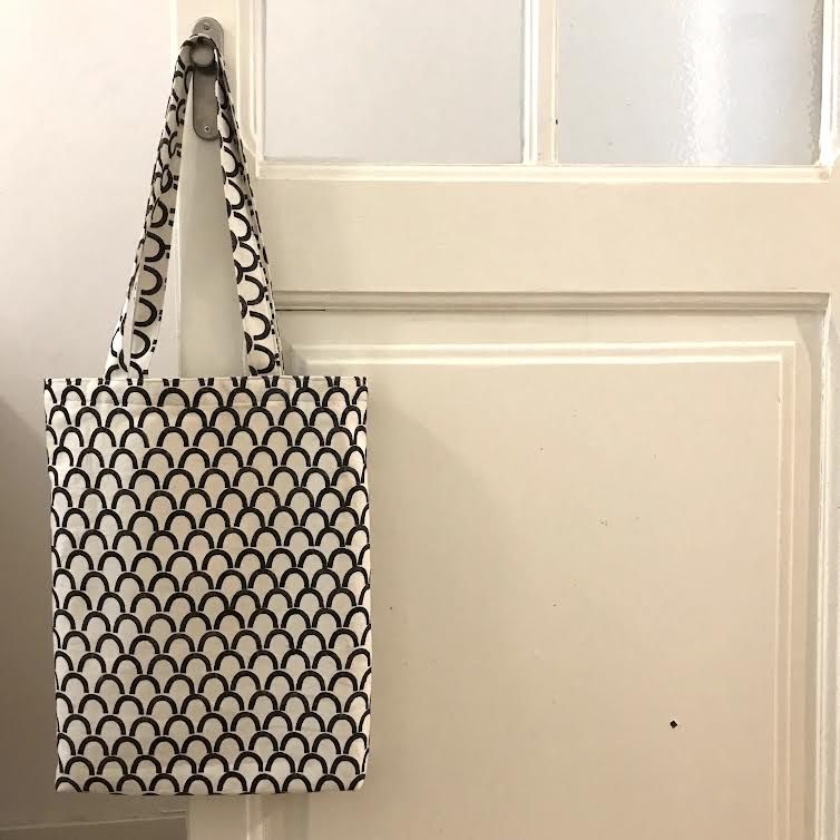 Image of Handprinted Tote and Tote Mini (Black and White semicircle). Collection 2. (Sold separately).