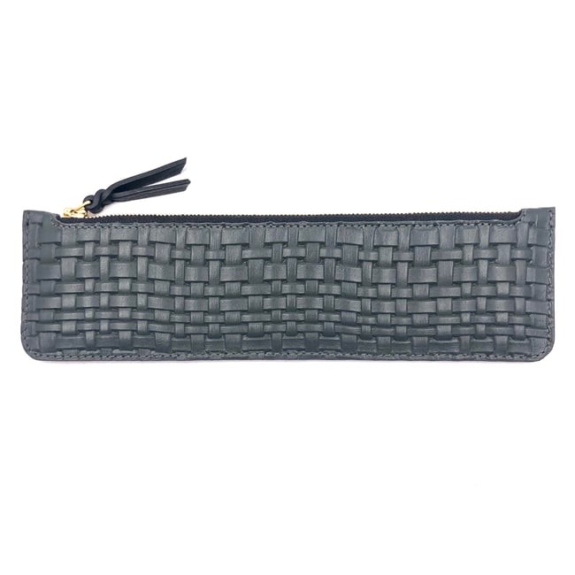 Grey "tressé" leather Pencil case