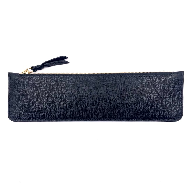 Black "caviar" leather Pencil case - black & gold zipper
