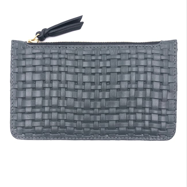 Grey "tressé" leather Mini pouch