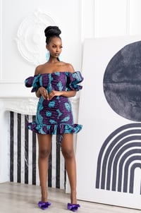 Image 1 of Off The Shoulder Tie Dye African Print Dress