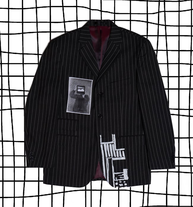 BLACK WOOL PIN STRIPE 