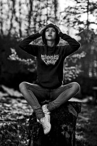 Image 2 of BLACK CROSS WORSHIP BRUTAL TEXT Hoodie