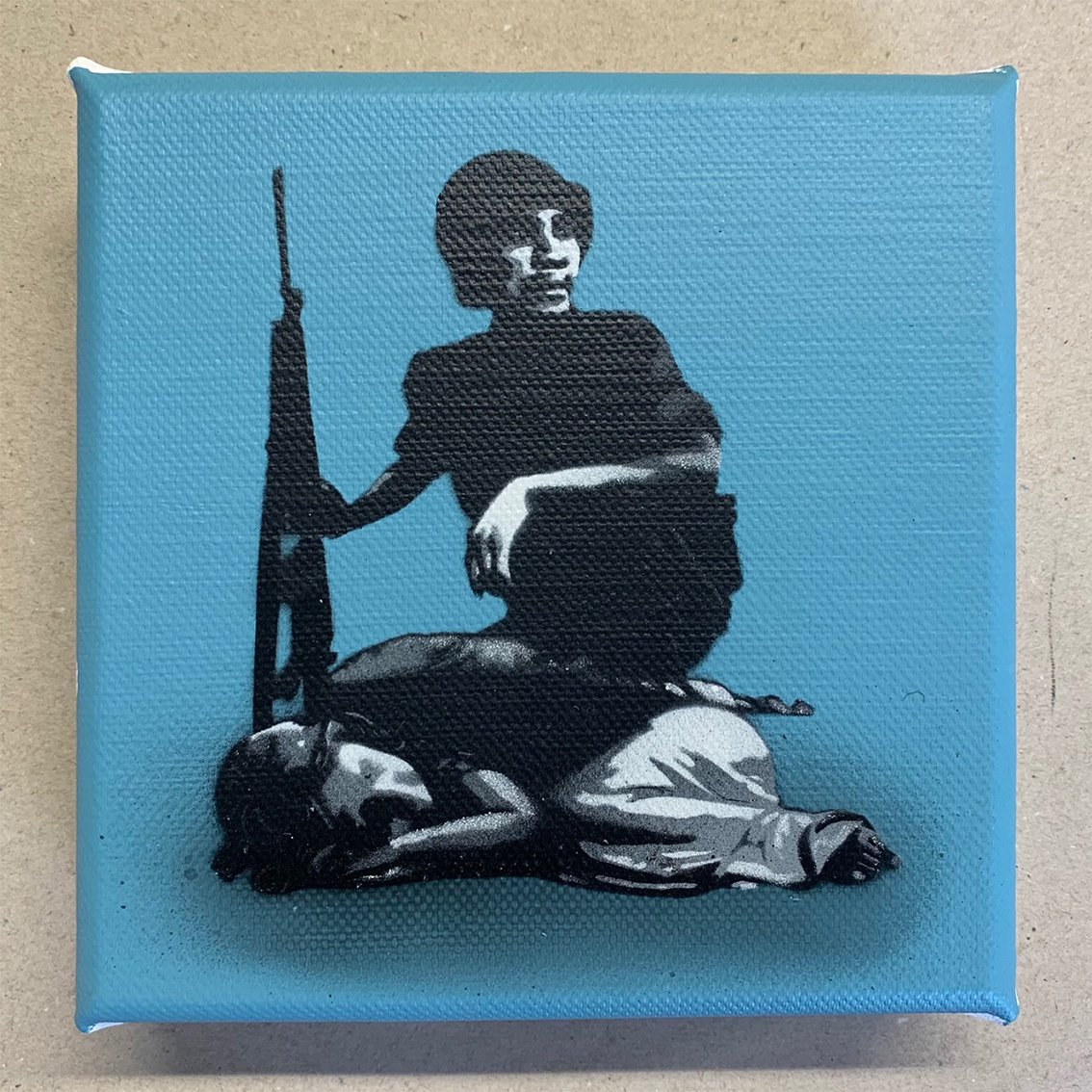 Image of "Wake Me Up When It's All Over" 1/1 Mini Canvas (blue-grey)