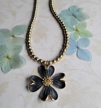 Image 2 of Vintage Matte Black Dogwood Floral Pendant on Soft Gold Pyrite Beaded Necklace (One-of-a-Kind)
