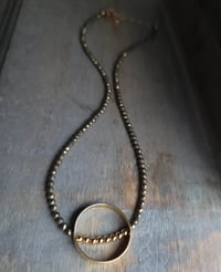Image 2 of Minimalist Gold Vermeil Large Circle Pendant and Faceted Golden Pyrite Beaded Necklace