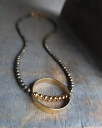 Image 1 of Minimalist Gold Vermeil Large Circle Pendant and Faceted Golden Pyrite Beaded Necklace