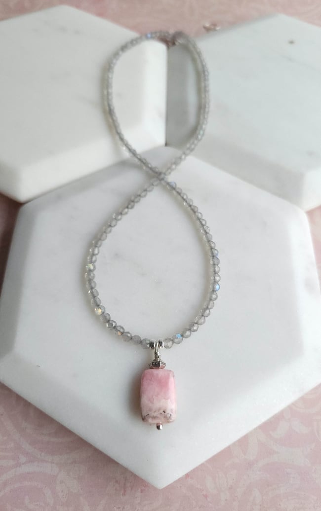 Pretty Pink Rhodochrosite + Labradorite Necklace