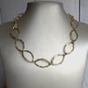 Artisan Made Textured Large Brass Navette Link Necklace