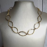 Image 1 of Artisan Made Textured Large Brass Navette Link Necklace