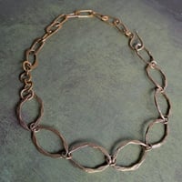 Image 2 of Artisan Made Textured Large Brass Navette Link Necklace