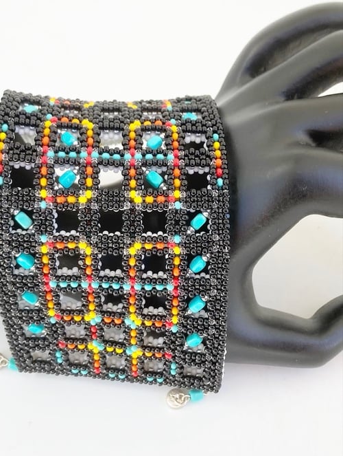 Image of Beaded trellis bracelet with Sleeping beauty turquoise (Reversible) 