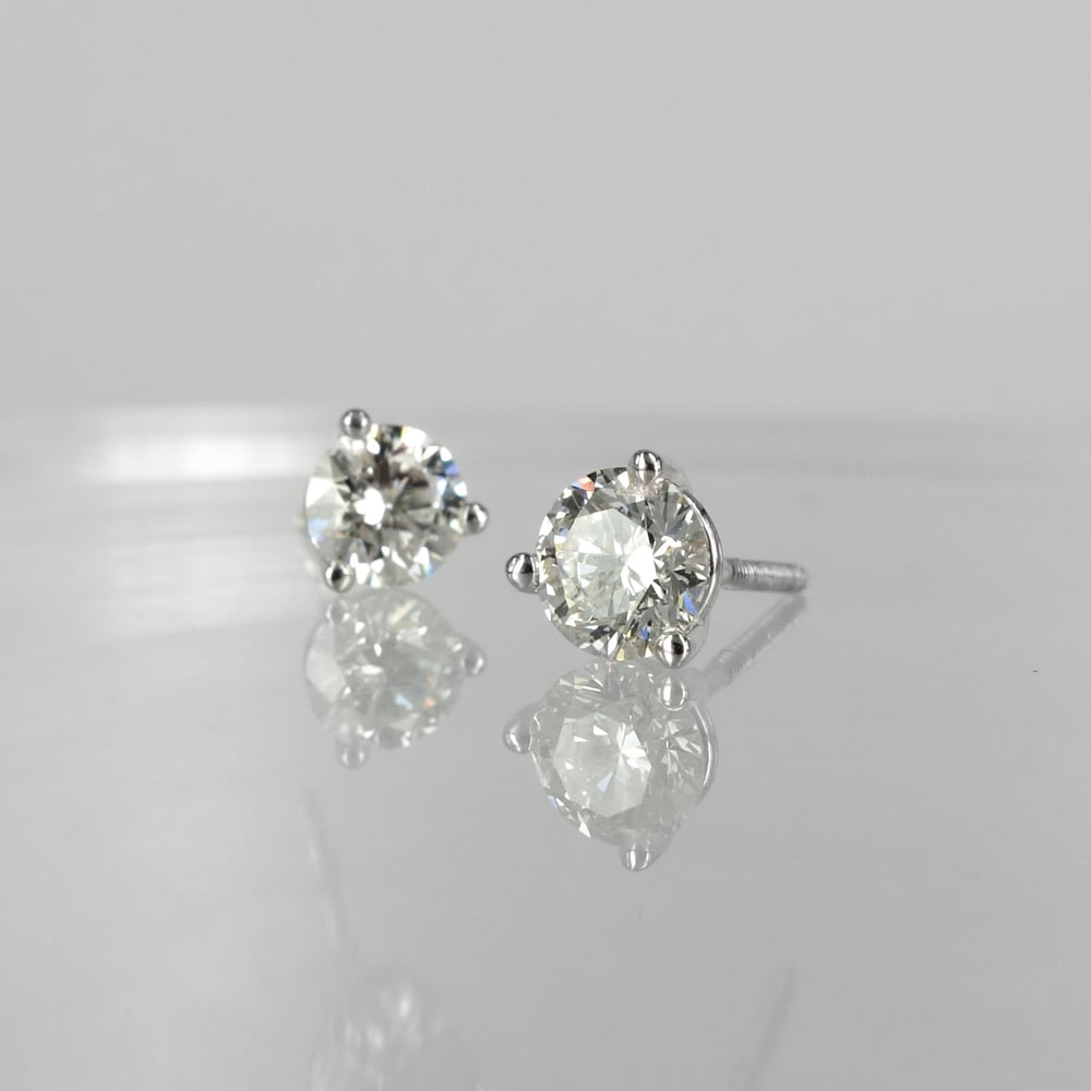 Image of 14K white gold diamond studs set with 2 diamonds = 1.53CT FSI2 total weight. Pj5861