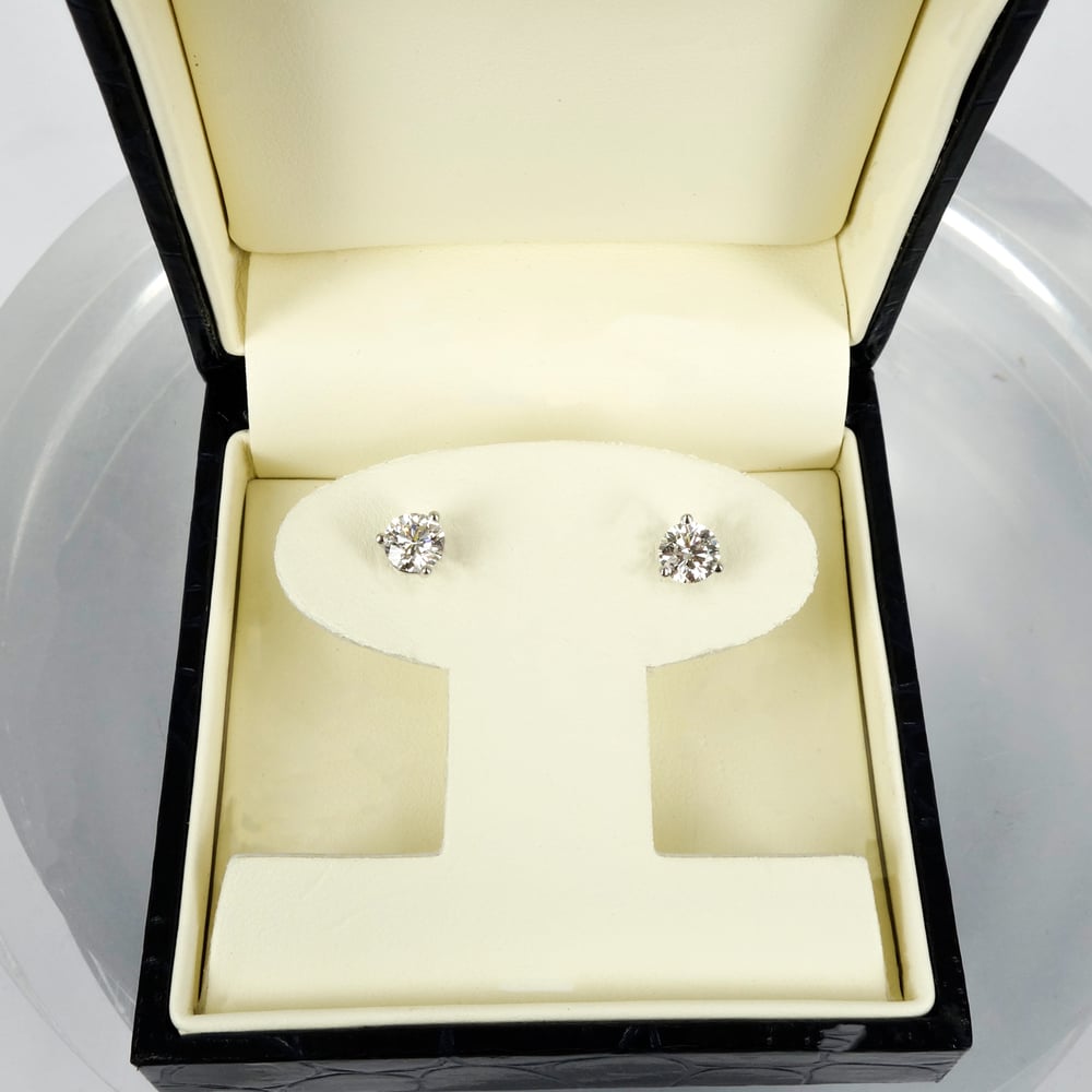 Image of 14K white gold diamond studs set with 2 diamonds = 1.53CT FSI2 total weight. Pj5861