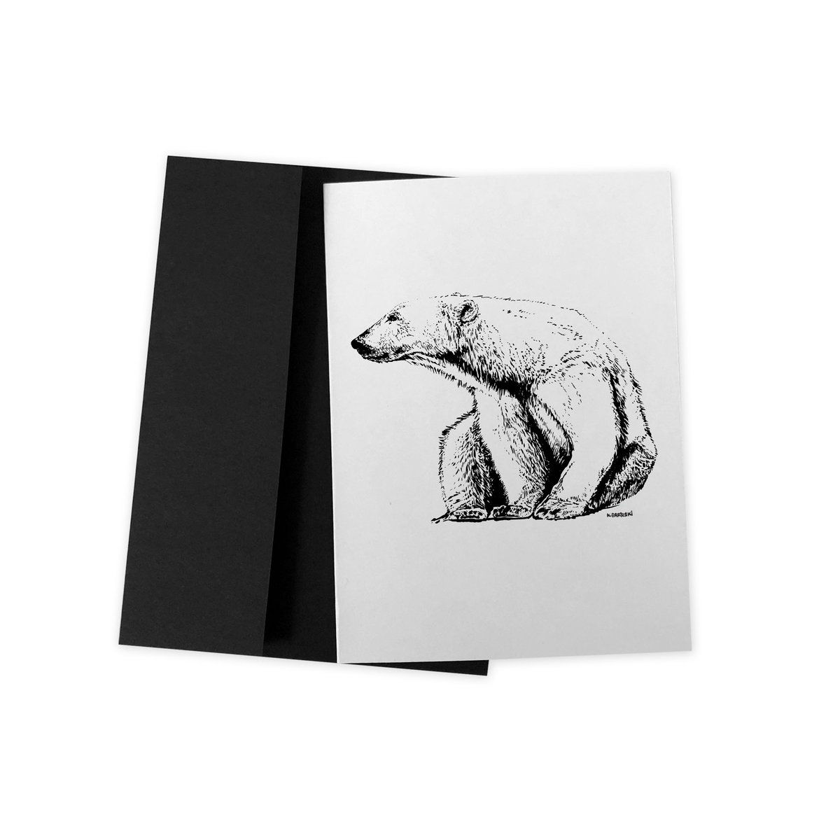 Image of Polar bear in ink GREETING CARD 1