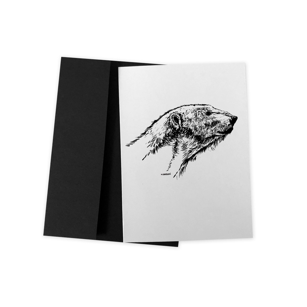 Image of Polar bear in ink GREETING CARD 2
