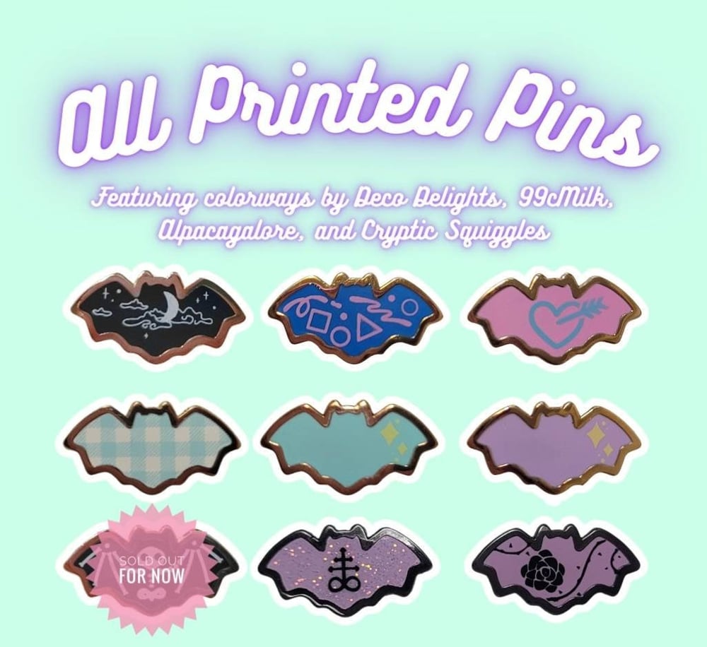 Image of Itty Bitty Batty Enamel Pins - PRINTED Hard Enamel Pins