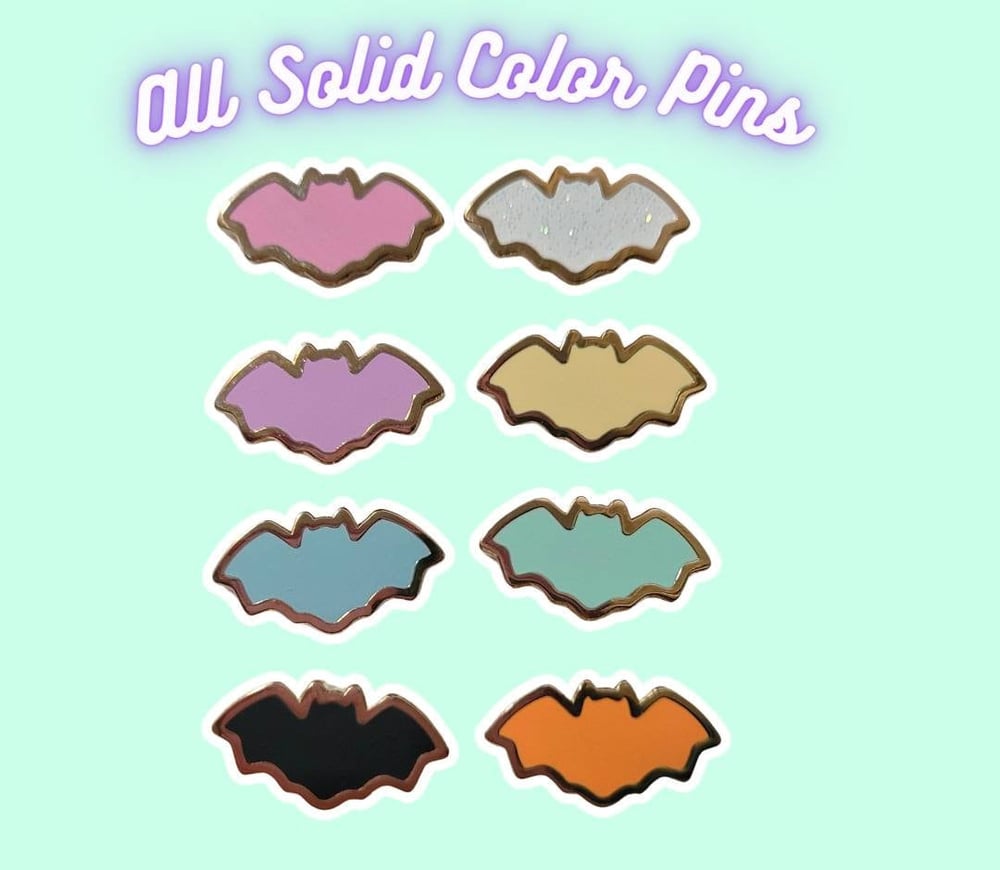Image of Itty Bitty Batty Enamel Pins - Hard Enamel - Glitter and Solid Colors - Pastel Goth Pins