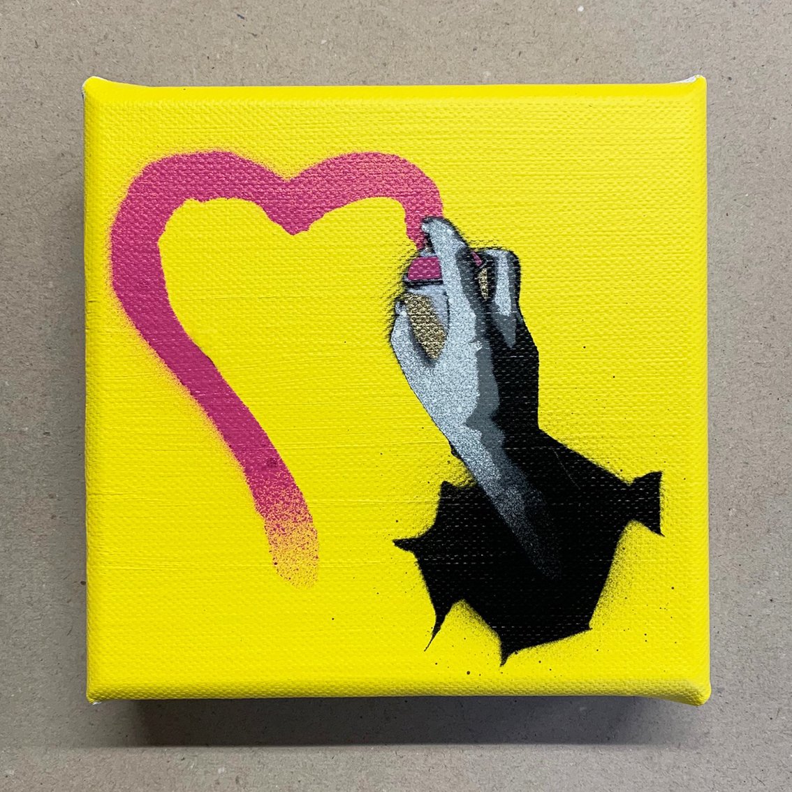 Image of "(S)pray For Love" 1/1 Mini Canvas (yellow)