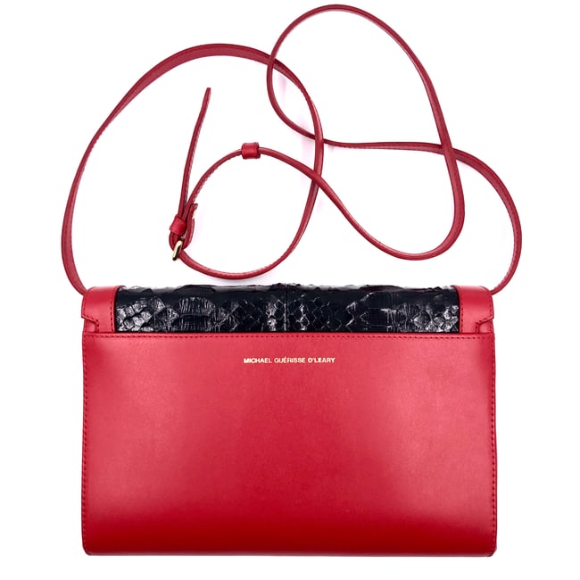 Black patent python & red leather City bag