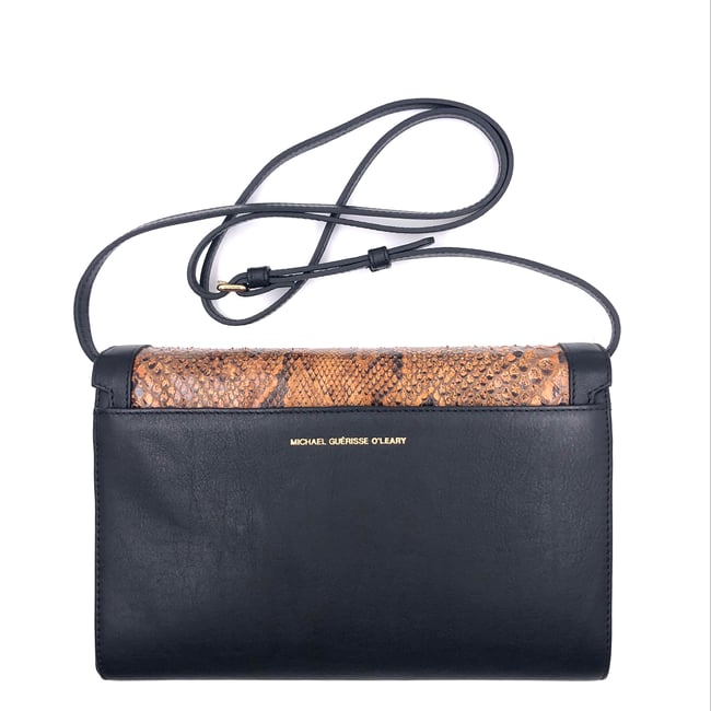 Cognac python leather & black leather City bag