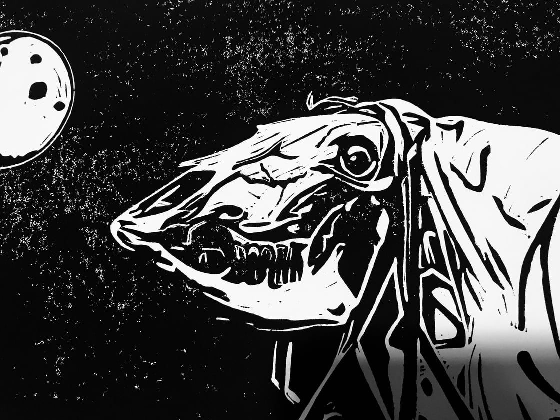Image of Mari Lwyd. Hand Made. Original A3. Linocut print. Limited and Signed. Art.