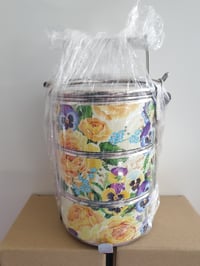 Image 1 of 3 tier tiffin carrier- Yellow roses design