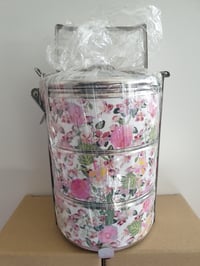 Image 1 of 3 tier tiffin carrier- Flower garden design