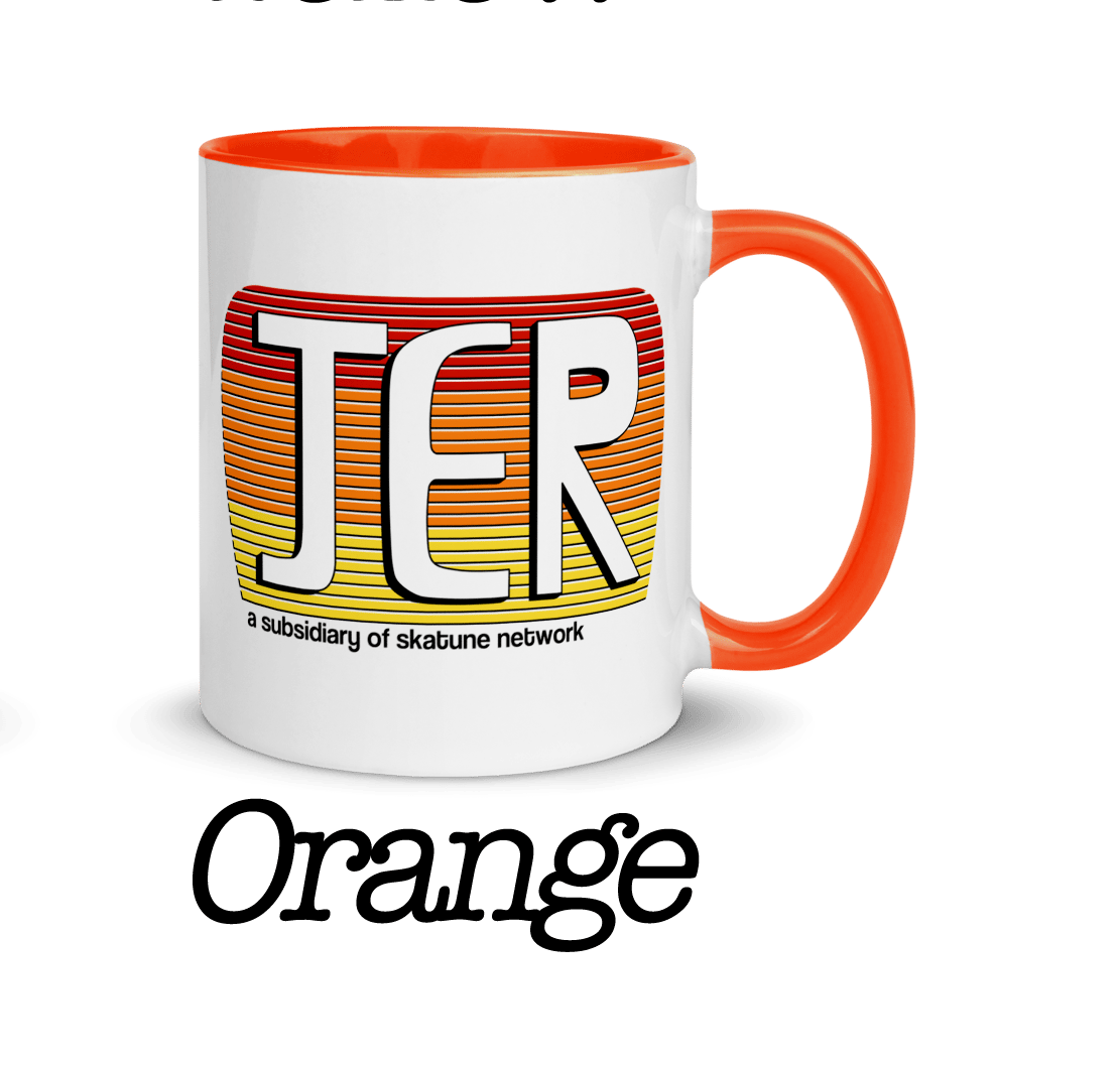 Image of JER | Skatune Network Subsidiary Mug | 11 oz | Black, Red, Orange, or Yellow Handle