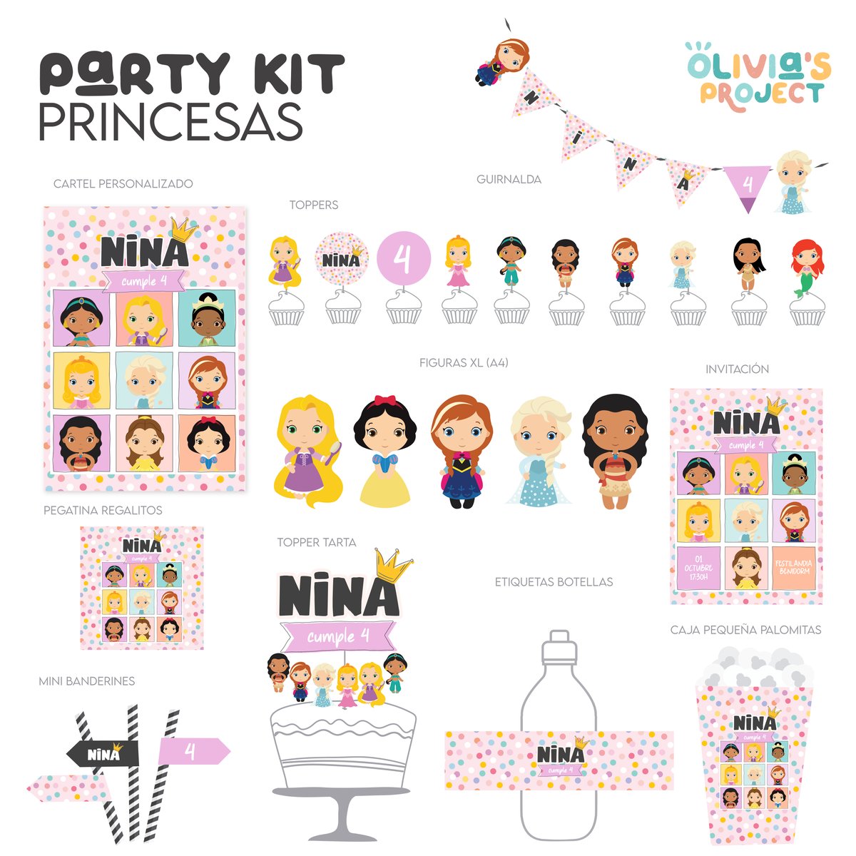 Princesas Disney - Kit Guirnalda + 6 globos