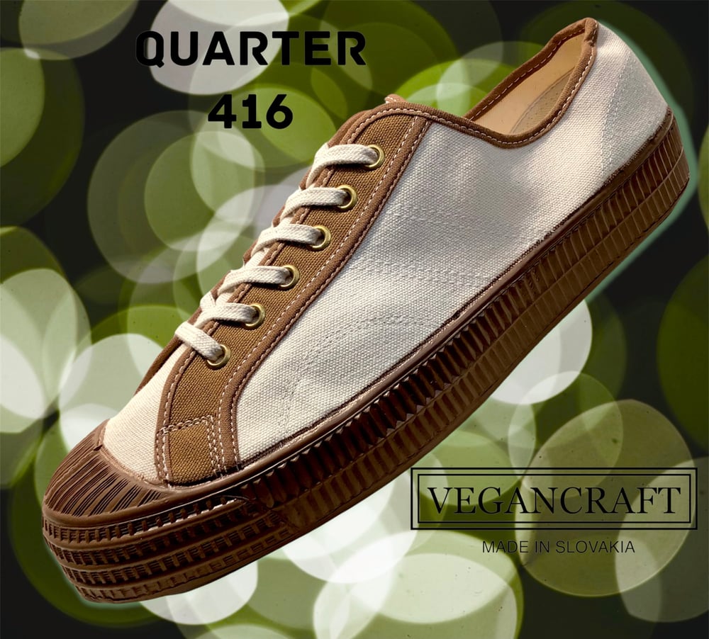 Image of VEGANCRAFT vintage lo top natural and camel canvas sneaker shoes made in Slovakia 