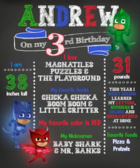 Image 1 of PJ Mask & Chess themed Birthday Chalkboards 
