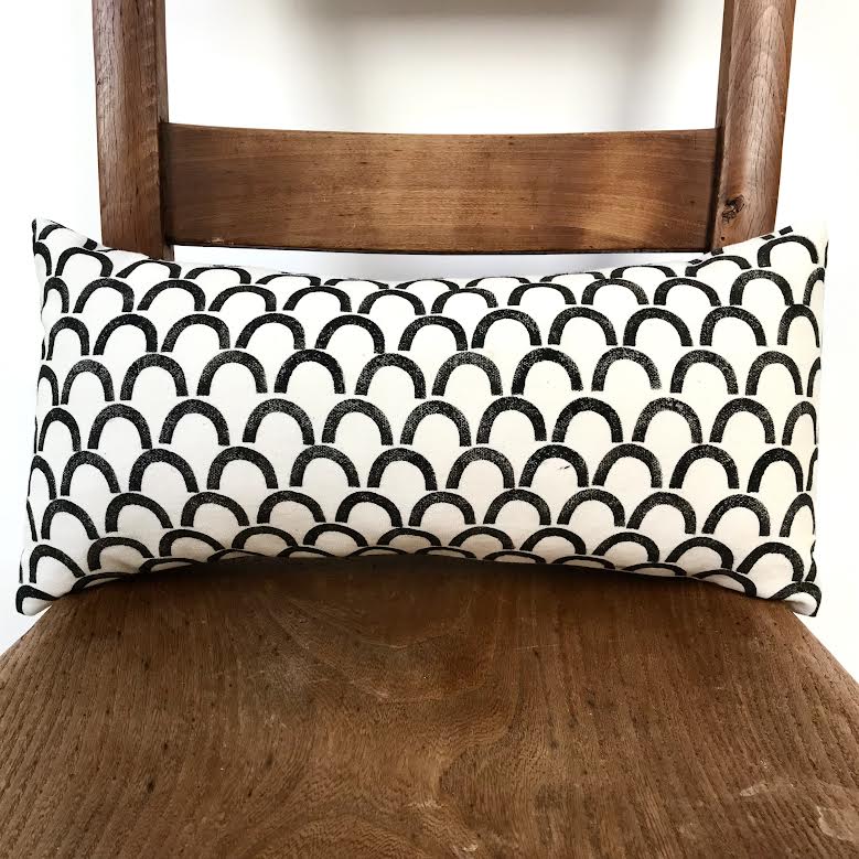 Image of Hand printed Pillow ( Black and White Semicircle). Collection 2.