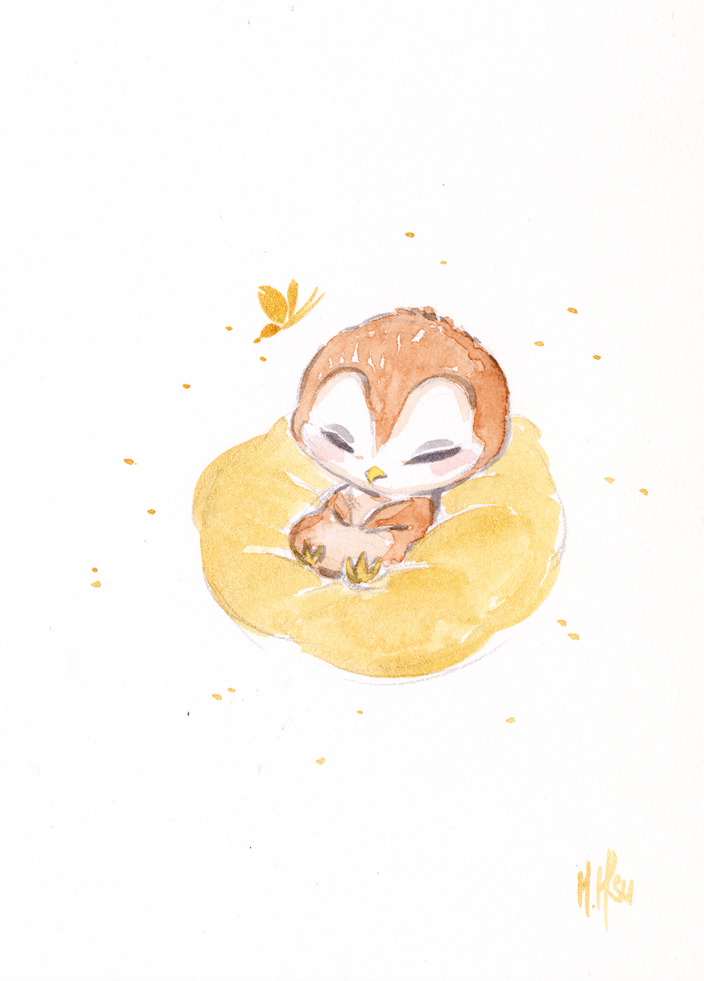 Golden Lullabies: Baby Owl 5x7" Print