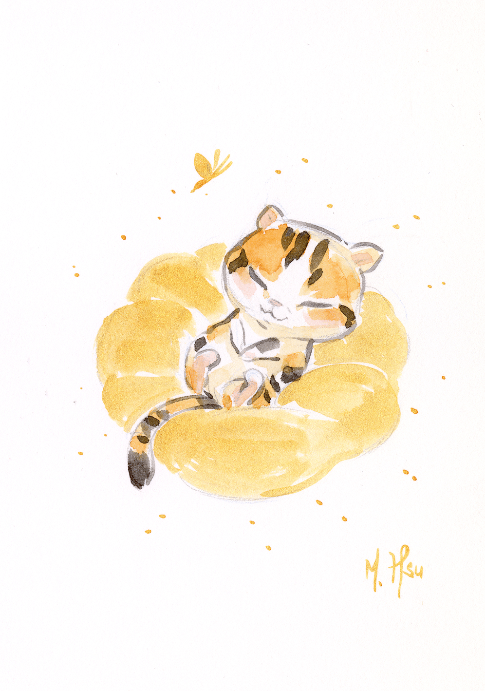 Golden Lullabies: Baby Calico Cat 5x7" Print