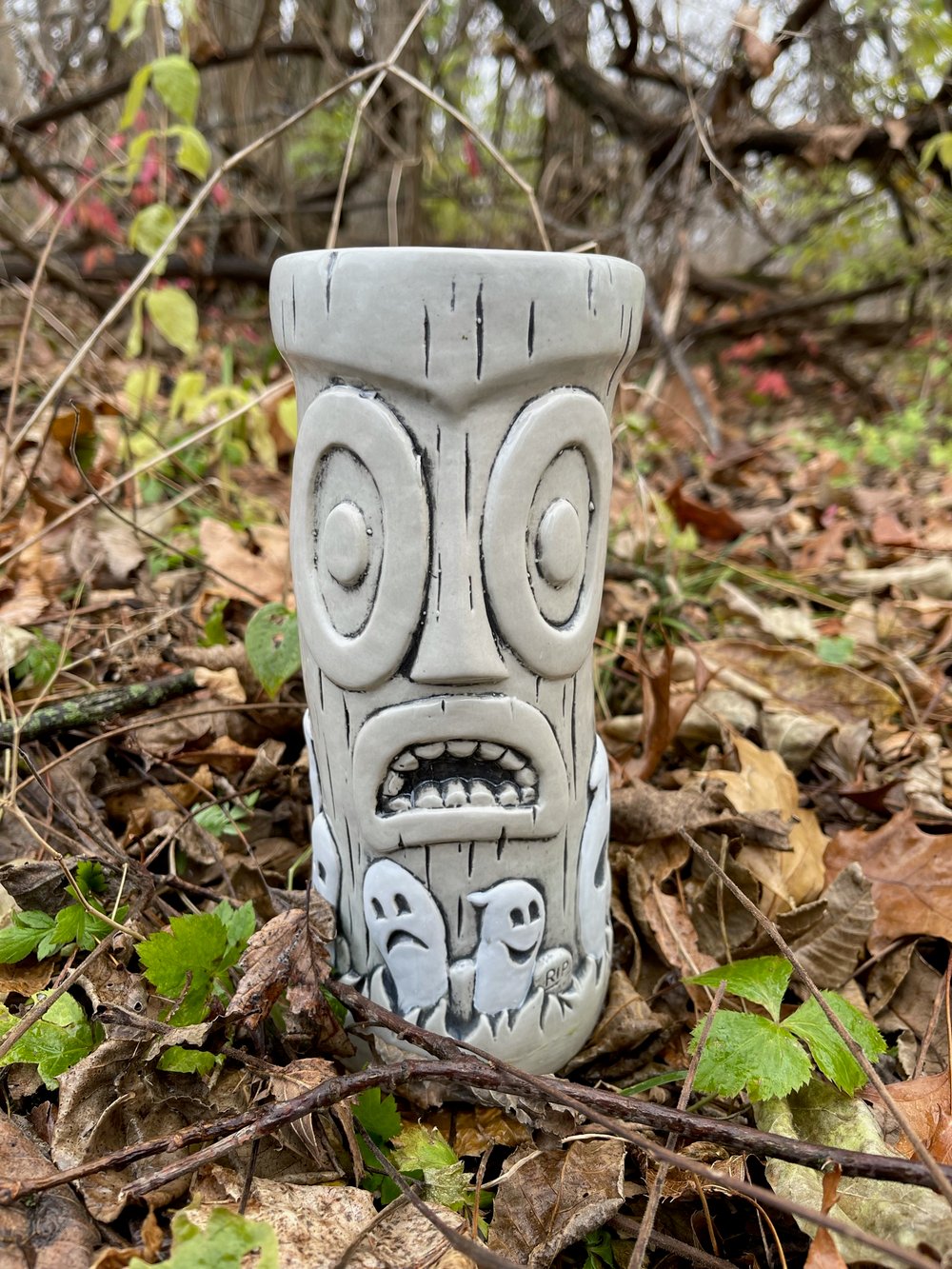 SPOO-TIKI "Tombstone Gray" & Orange 28 oz 9" Tiki Mug + Extras!