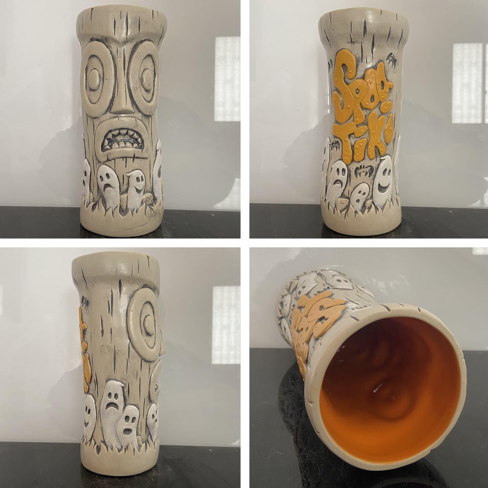 SPOO-TIKI "Tombstone Gray" & Orange 28 oz 9" Tiki Mug + Extras!