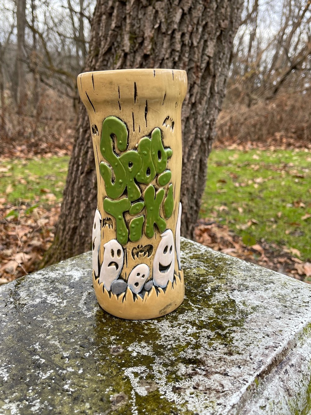 **Scratch & Dent** SPOO-TIKI "Fresh Grave Brown" & Green 28 oz 9" Tiki Mug + Extras!