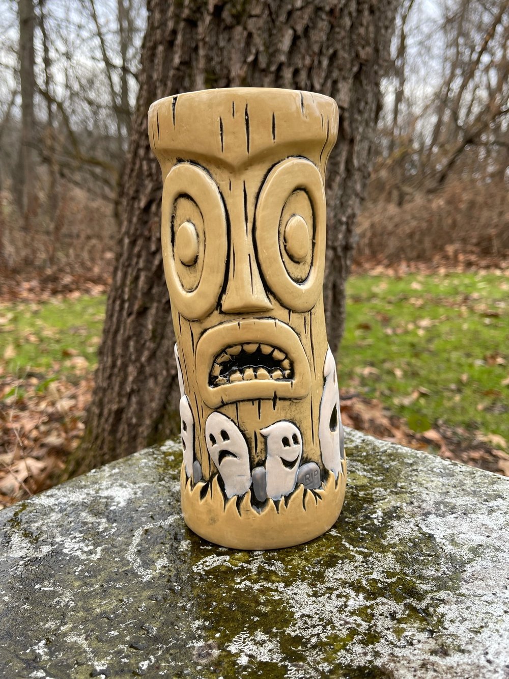 **Scratch & Dent** SPOO-TIKI "Fresh Grave Brown" & Green 28 oz 9" Tiki Mug + Extras!