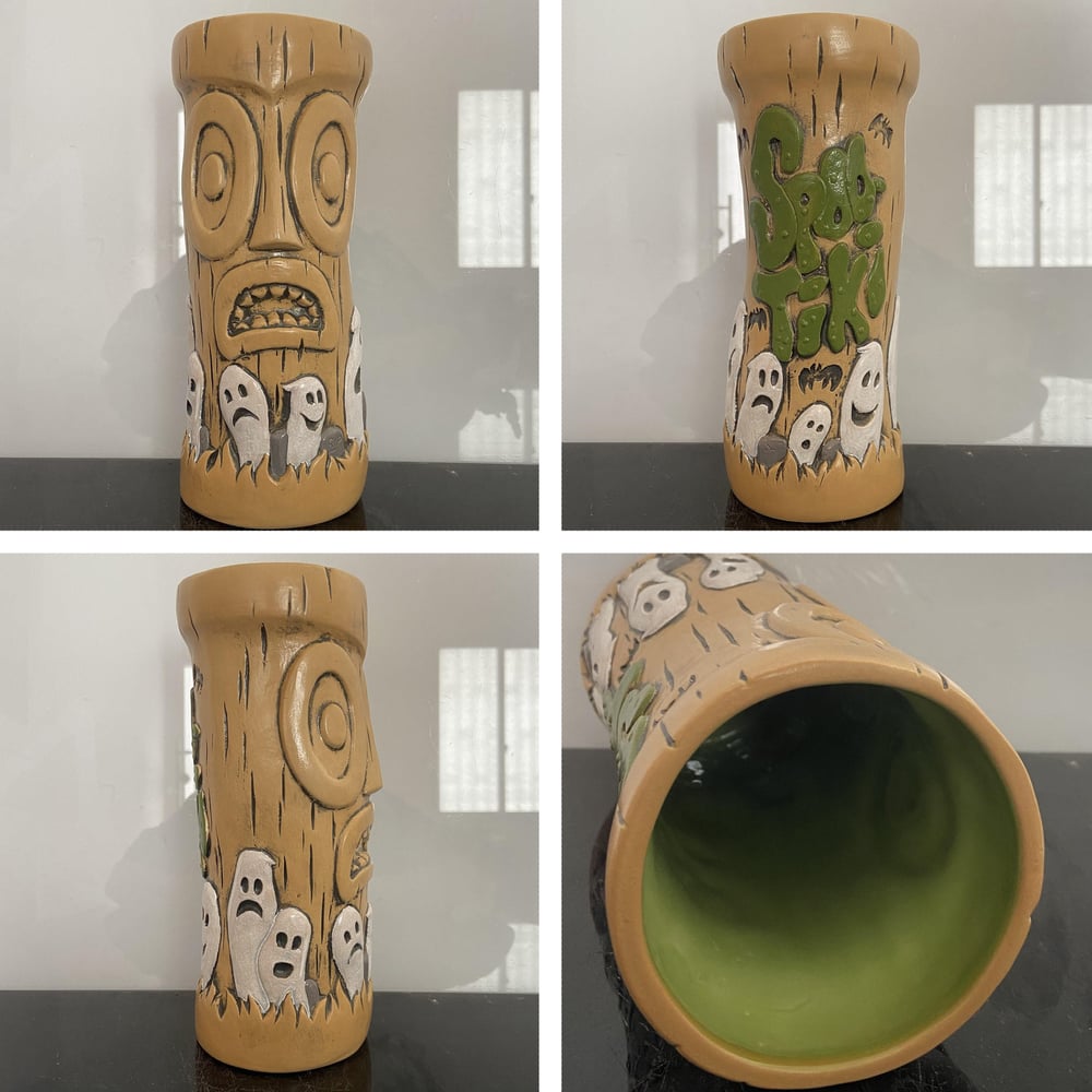 **Scratch & Dent** SPOO-TIKI "Fresh Grave Brown" & Green 28 oz 9" Tiki Mug + Extras!