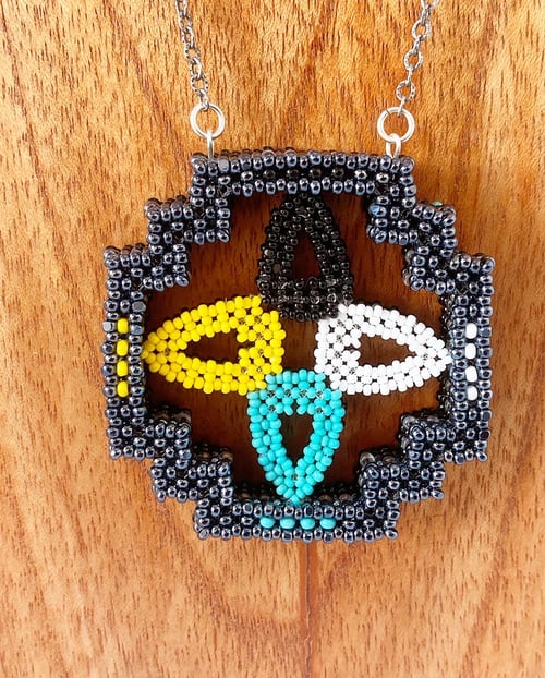 Image of Beaded geometric Four directions/sacred mountains pendant medallion necklace 