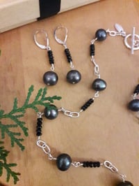 Image 2 of Gunmetal Gray and Onyx Earrings 4VY