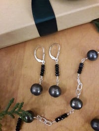Image 3 of Gunmetal Gray and Onyx Earrings 4VY