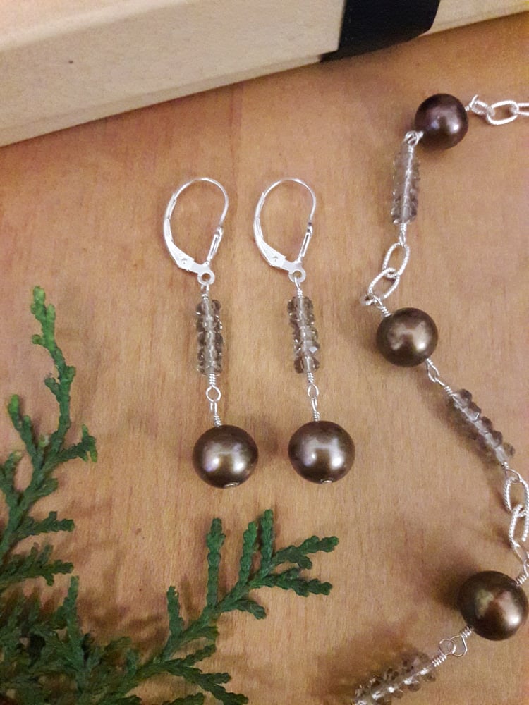 Image of Chocolate Pearl Earrings with Smoky Topaz 4VX