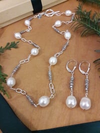 Image 3 of Oval White Pearls Earrings with Labradorites 4VW