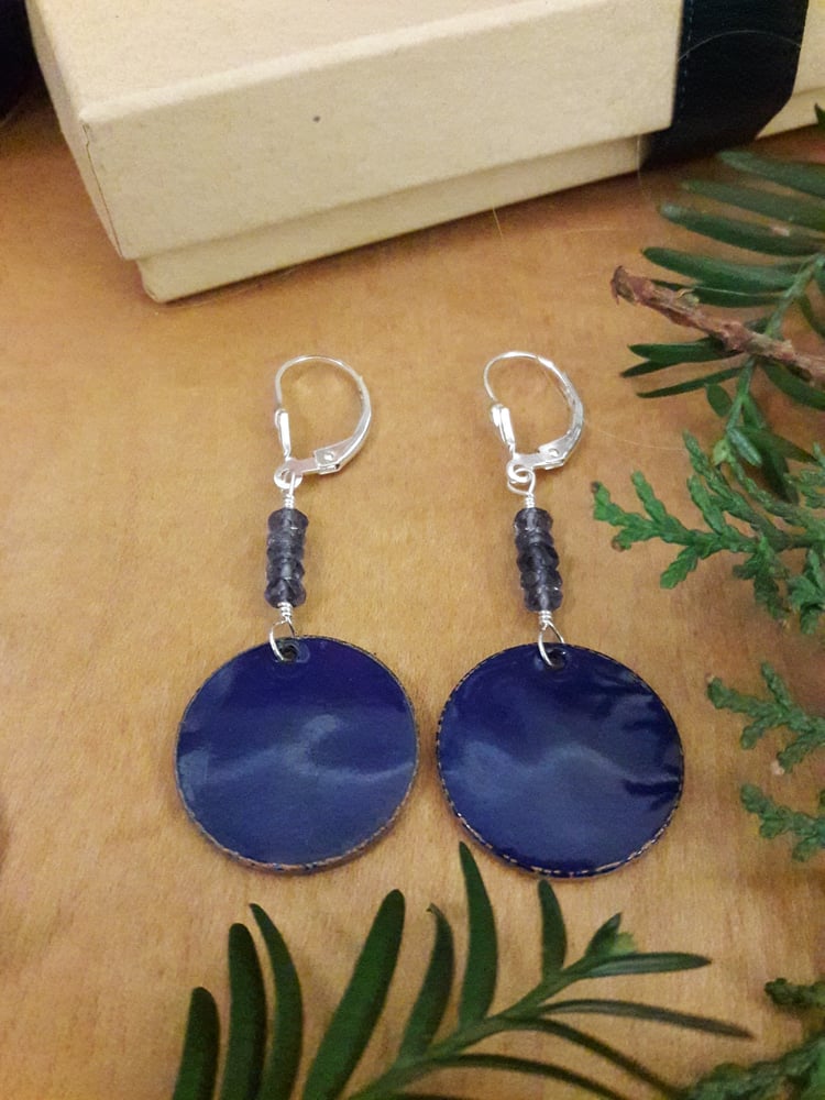 Image of Enameled Penny Earrings, Blue  4WB