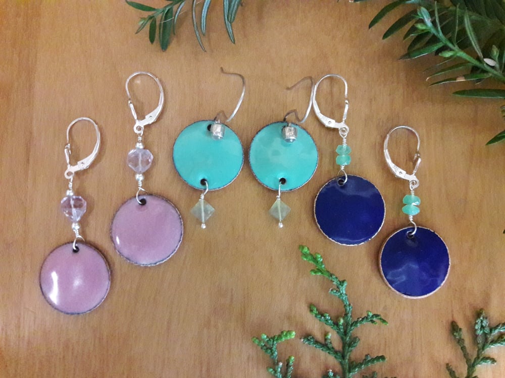 Image of Enameled Penny Earrings, Lavender, 4WJ