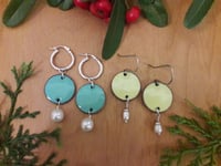 Image 5 of Aqua & Yellow Enameled Penny Earrings 4WG 4WN